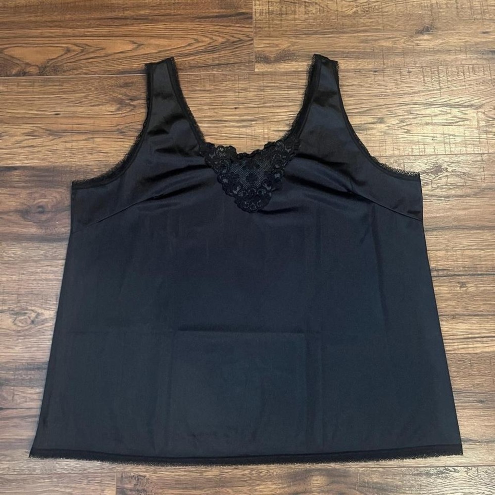 Vintage Black Lace Trim Cami Top Floral Women XL Whimsygoth Fairy Boho Y2K 90s